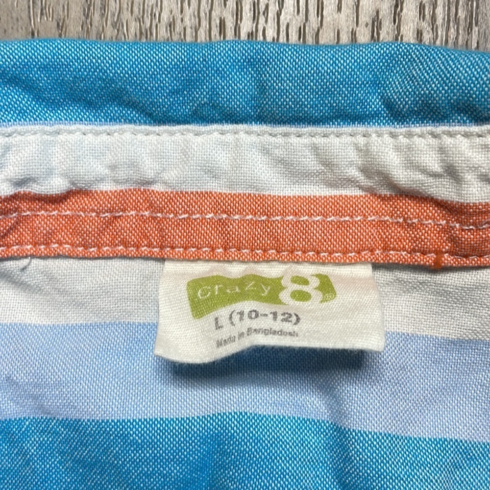 Crazy 8 Boys Striped Blue Orange White Button Down Shirt, size Large 10/12 - Picture 2 of 5